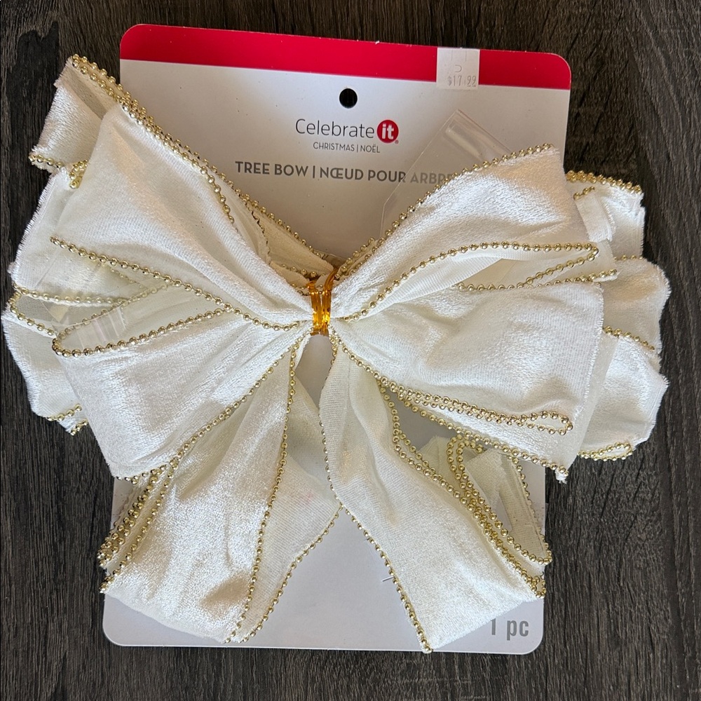 Velvet Tree Bow with Gold Beaded Trim